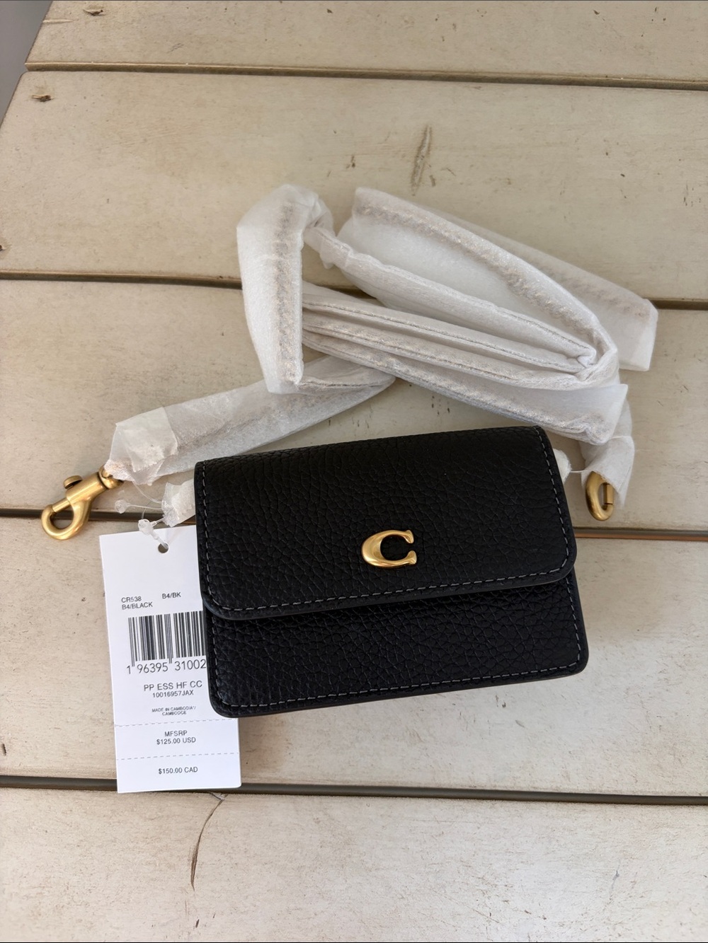 Coach Black mini Pebbled Leather Mini Flap Crossbody with Gold 'C'